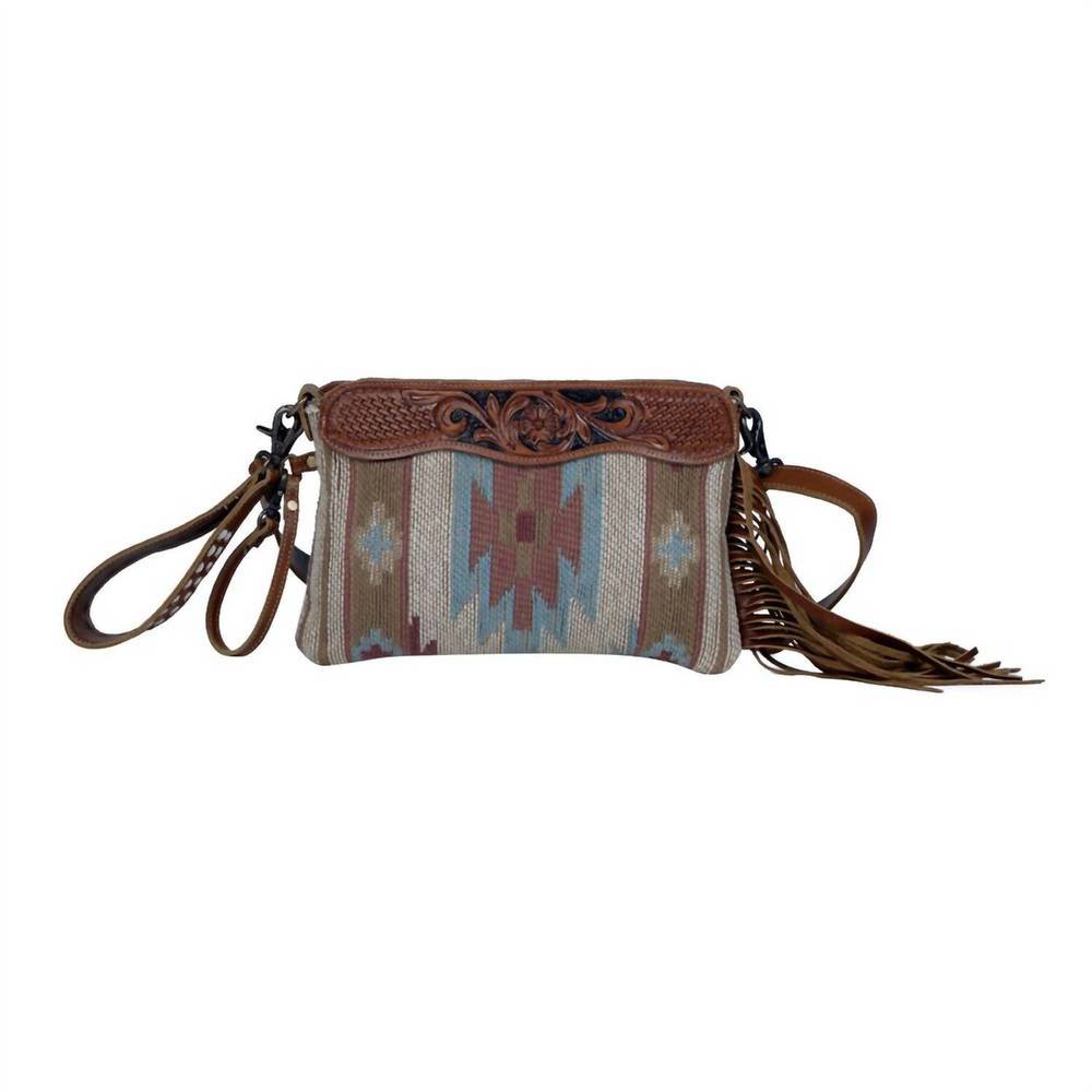 NEW MYRA BAGS women's tassels hand tooled leather bag in brown